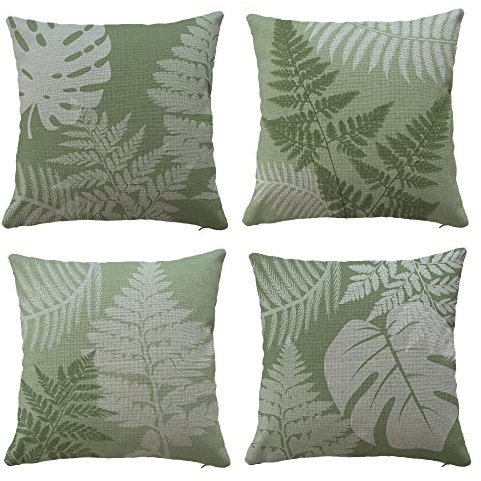 Hangood Cushion Cover Home Garden Outdoor Indoor Set of 4pcs Sage Green Leaves Throw Pillow Case Living Room Chair Sofa 18x18 inch Pillowcase 45x45cm