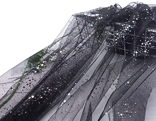 Wambere 160cm x 5m Tüll Stoff,Glitzer Tüll Dekostoff mit kleine Pailletten Dekostoff Tüll Stoff für Hochzeit Party Bankett Deko Handwerk Hochzeit Tischedeko Geschenk Bogen Dekostoff,Schwarz