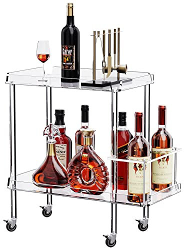 solaround Acryl Barwagen, schmaler Servierwagen mit Rollen, Mobiles Küchenregal mit Weinregal, Rollwagen für Zuhause