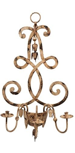 Biscottini Kerzenhalter zum Aufhängen aus Schmiedeeisen 108 x 35 x 55 cm | handgeschmiedeter Vintage Kerzenhalter | Antiker Wandleuchter