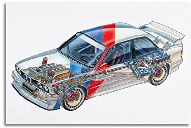Klassisches Rennauto für BMW E30 M3 DTM Innenraum Motor Vintage Sport Auto dekorative Malerei Leinwand Wand und Kunst Bild Familie Schlafzimmer Dekor 60 x 90 cm