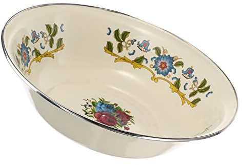 HEMOTON Vintage Enamel Bowl 30cm Retro Multi-Purpose Enamel Basin Cream White Household Soup and Mixing Bowl Suitable for Kitchen Use