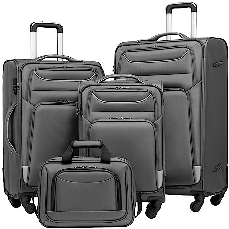COOLIFE Koffer Trolley Koffer Reisekoffer von 4 Rollen Stoffkoffer Handgepäck TSA-Schloss Der Koffer Enthält 1 Große Umhängetasche (Koffer-Set 4tlg, Grau)
