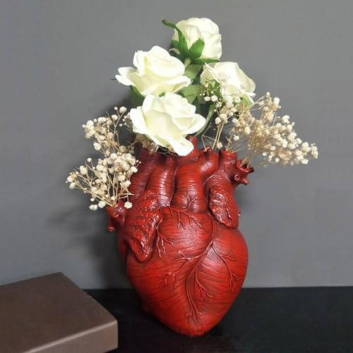 Aprjv Vase, Blumenvasen, herzförmig, Dekor, Kunstharz, Blumentopf, modern, einzigartig, nordischer Kunst-Stil, für Zuhause, Hochzeit, Geschenk, Schreibtisch, Wohnzimmer, Dekoration, Rot