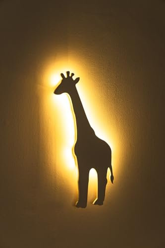 Marco Paul Giraffe LED Night Light Battery Operated Wooden Lamp for Kids’ Room Safari Bedroom Décor Wall Light Animal Design Light Up White Nursery Lamp for Children