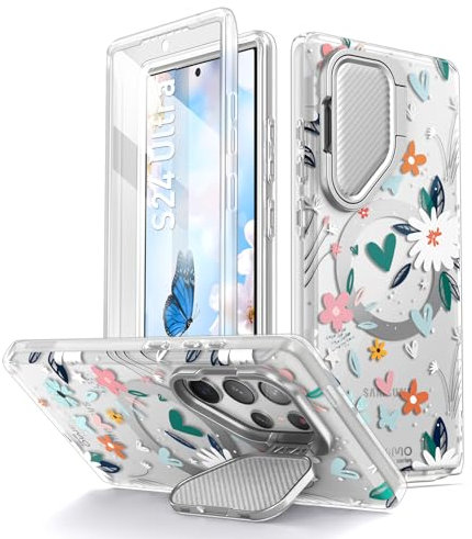 i-Blason Cosmo Schutzhülle für Samsung Galaxy S24 Ultra mit Kamera-Abdeckung, Ständer, [unterstützt MagSafe], stilvolle 360-Grad-Vollschutzhülle mit Displayschutzfolie und Ständer, magnetische