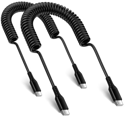 USB C auf USB C Spiralkabel Kurz, [2Pack 0.9M+1.8M] USB Typ C Kabel Schnellladekabel Android Auto Handy Ladekabel Datenkabel for Samsung Galaxy S25 S24 S23 S22 S21 S20 A55 A15 A16 A54 A35 A25 A53 A52