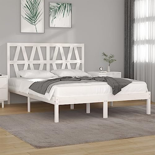 vidaXL Solid Pinewood Bed Frame, White Paint-Finished, Offering Comfortable Support, Easy Assembly, Ideal for 120x200 cm Mattress