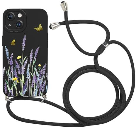 Foonary Handykette Hülle für Apple iPhone 13 6,1, Aesthetic Muster Handyhülle mit Band Kette Case, Silikon Stoßfest Bumper Schutzhülle Cover mit Schnur Kordel für iPhone 13, Blumen 07