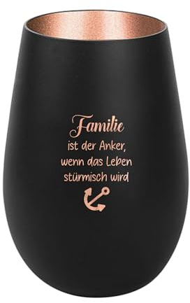 Der-Porzellan-Laden Windlicht mit Gravur Familie ist der Anker | Schwarz Bronze, Teelichthalter aus Glas mit Spruch, Tischdeko modern