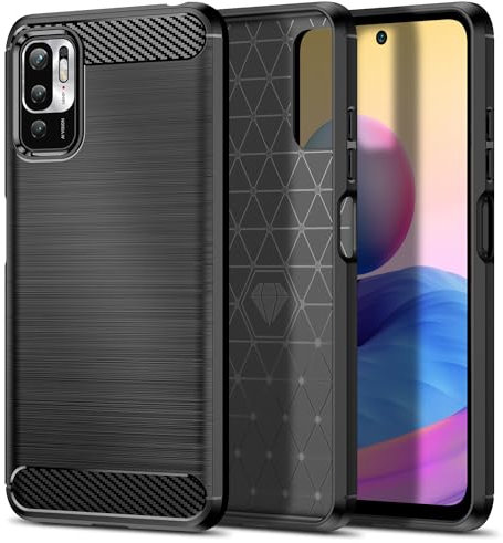 Qiinogow Hülle Kompatibel mit Redmi Note 10 5G /Redmi Note 10T 5G/Poco M3 Pro 5G/Redmi Note 11SE 5G, Ultradünne Handyhülle Mit Stoßdämpfung, Schutzhülle aus Kohlefaser-TPU (Schwarz)