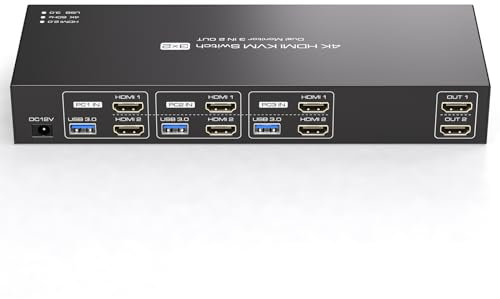 TJCXELE 4K60Hz HDMI KVM Switch 2 Monitors 3 Computers USB 3.0 KVM Switch Dual Monitor Simulation EDIDt for Triple Computers Sharing 4 USB Devices with Cables Remote Controls