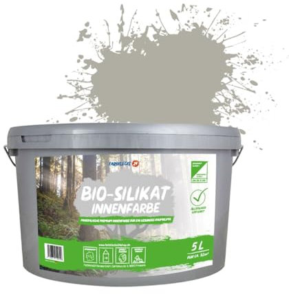 Farbklecks24 Bio-Silikat Innenfarbe Color 5L Pastell Taupe, Wandfarbe, Silikatfarbe innen, für Allergiker empfohlen