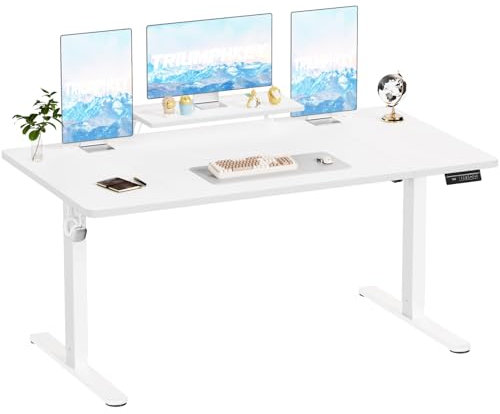 TRIUMPHKEY Scrivania Regolabile con Ripiani per Monitor,180x80cm, Elettrica Gaming, Scrivania per Computer,Tavolo da Studio per Ufficio (Bianco)