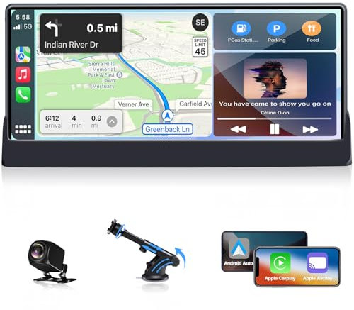 【Unique Bracket】Newest 10.26 Car Tablet with Wireless Apple Carplay & Android Auto, Car Play Screen with 1080P Reversing Camera, Mirror Link, Voice Control, GPS Navigation, Bluetooth 5.0, AUX,FM