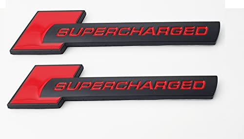 2 x Supercharged-Emblem, Auto-Logo, Premium-Auto-3D-erhöhtes Metallabzeichen, Heck-Kofferraum-Aufkleber, Seitenaufkleber (schwarz rot)