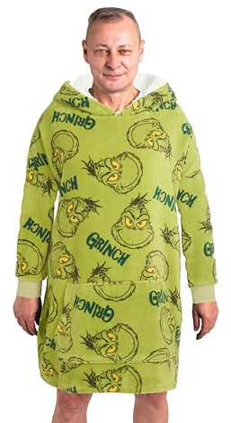 United Labels Grinch Oversize Hoodie Decke mit Ärmeln und Kapuze für Herren, Grün, Kuschelpullover Einheitsgröße, Flauschiger Deckenpullover