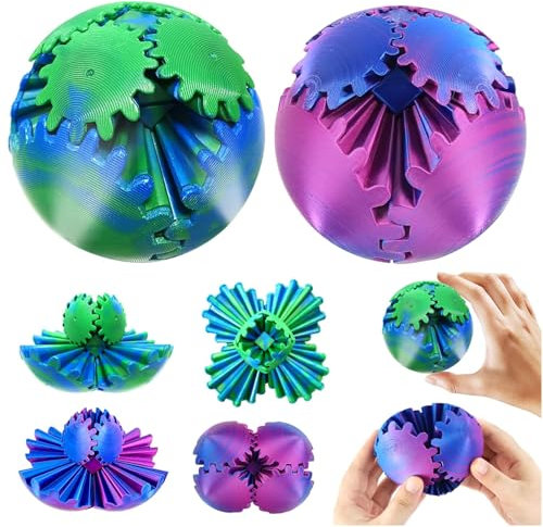 Audasi Gear Ball 3D Gedruckte Zahnradkugel 2Pack Steampunk Wirbelwunder Zappel Fidget Spielzeug Sensorische Stress & Angst Entspannende (Blau & Lila)