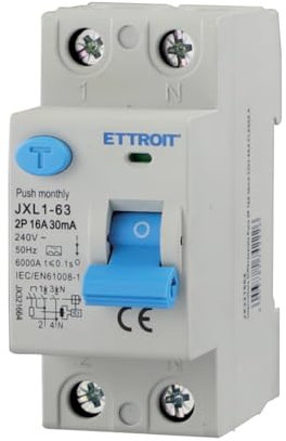 A2ZWORLD Interruttore Differenziale Puro Tipo A 30mA, RCCB Classe A 30mA 2P 16A, 1P+N 2 Poli 6kA 220V, Occupa 2 Moduli DIN