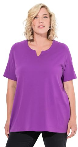Ulla Popken Damen große Größen Übergrößen Plus Size T-Shirt, A-Linie, Tunika-Ausschnitt, Halbarm lila 42+ 807259824-42+