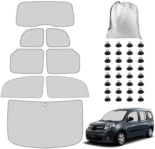 Parasol para Parabrisas Compatible con Renault Kangoo Second Generation II X61 2007-2021, 8 Piezas Juego de Protector de Parabrisas, Juego de Ventana de Persiana Térmica Interior, 100% Oclusión