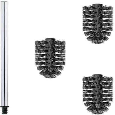WAVEWO Edelstahl 304 WC-Bürsten Set | 1X Edelstahl Glänzender Griff (27cm) | 3X Wechselköpfe Ø7cm | Öko-Freundlich |Für Modernes Bad (Schwarz, 7.0CM)