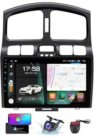 ZZPHKK Android 13 Autoradio für Hyundai Santa Fe SM 2000-2012 9 Zoll Touch Display Auto Radio Player mit Carplay Android Auto/GPS Navi/DSP/4G WiFi/FM RDS DAB+/BT 5.0 Freisprecheinrichtung(NF-3)