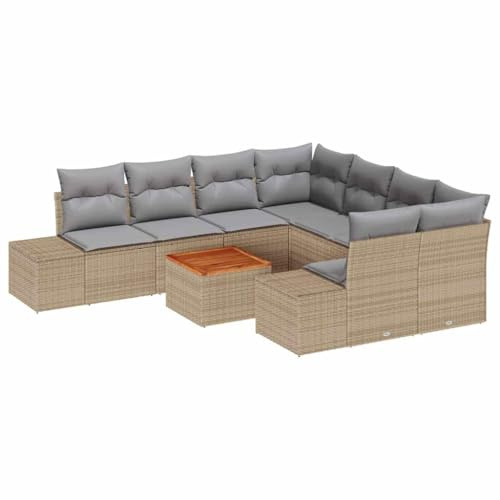 vidaXL Garten-Sofa-Set 9 pcs Beige und Hellgrau, Garten und Terrasse, modernes Modulsystem, Adjustable Füße, UV-beständiges Rattansofa für chillige Stunden draußen