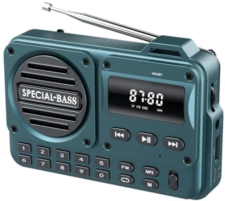 FiTspi Portable Full Band AM/FM/SW/LW Radio Digital Stereo Speaker Player for Travel, BT 5.0 with LED Display, External Antenna 2000mAh Rechargeable Battery
