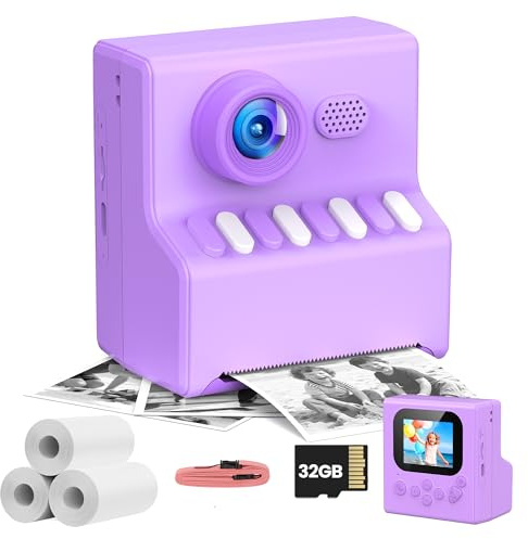 Macchina Fotografica Bambini Istantanea Viola: HODDRCCN 48MP/1080P HD Macchina Fotografica Istantanea Bambini - Regalo Compleanno Natale per 3-14 Anni Ragazze Ragazzi - Include Cordino Portatile