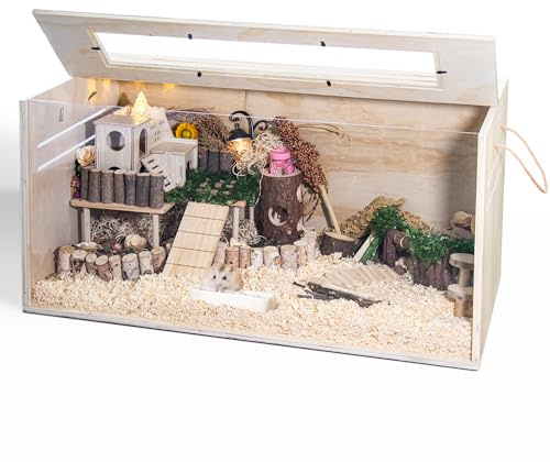 Hamster Cage Chewproof, 32 Wooden Guinea Pig Cage for Small Animals, Openable Top with Easy View Acrylic Panels for Hamster, Rabbit, Guinea Pig, Hedgehog(32 L x 15.7 W x 15.7 H)