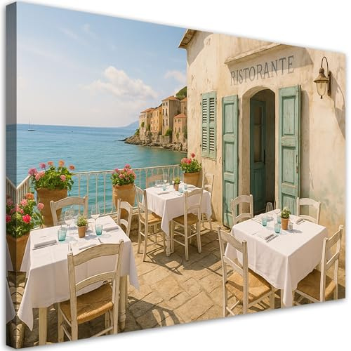Feeby Wandbilder - Bilder Schlafzimmer - Italienisches Restaurant Blick - 120x80 1tlg - Wohnzimmer Bild Groß - Wohnungs - Foto Geschenk - Leinwand Wall Art - Wand Deko