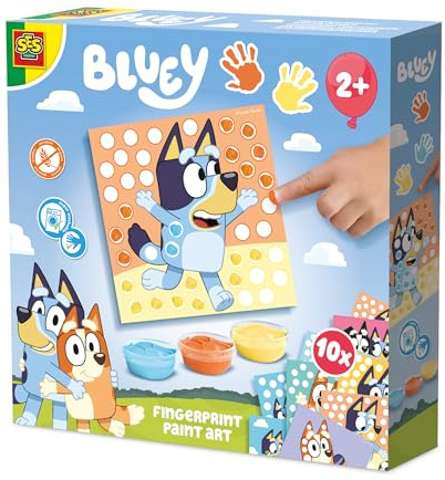 SES Creative – Bluey – Fingerabdruck-kunstwerk – Fingermalerei – 3 Farben – 10 Fingerfarben-Malvorlagen – Ab 2 Jahren