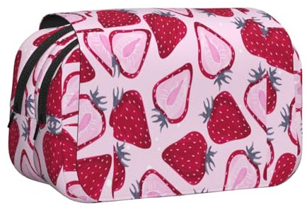 UVBDF Trousse à crayons double couche avec motif de fraises pour l'école, Noir , Taille unique, Organiseur de sac