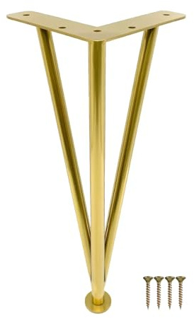 WATAOW 1 Stück 10–40cm Haarnadel Tischbein aus Metall, 3 Stangen, Ersatz Möbelfüße, Sofa Füße aus Edelstahl, Schrankfüsse Heimwerkerprojekte(Gold,30cm/11.8)