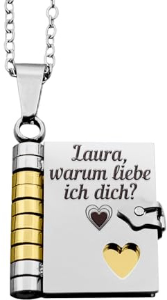 Generisch Personalisierte Kette Damen und Herren – Buch Anhänger – Edelstahl 316L – Gravur auf Cover & 6 Seiten – Kette Mit Namen – Besondere Geschenke für Mama, Oma, Freundin