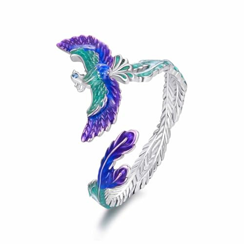 Kerraom Ring Phönix Sterlingsilber Drachen Damenring Verstellbar Offener Silberring Adjustable Schmuck für Frauen Mädchen