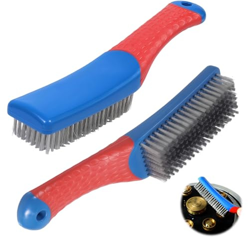 Wire Brush, 2Pcs Stainless Steel Wire Brushes Set for Cleaning Rust Removal and Heavy Dirt Ergonomic Handle Brushes Set Heavy Duty Metal Hard Cleaner Bristle for BBQ Grill Kitchen Industrial