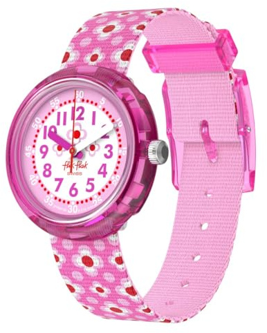 Flik Flak Mädchen Rose Quarz Armbanduhr Wasserdicht Blume