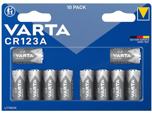 Varta CR123A 3V Lithium Batteries for wireless security systems (10-Pack) | Suitable for security systems, PIR detectors, cameras, Arlo cameras and smoke alarms