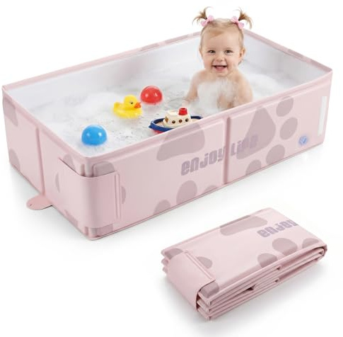 Orzbow Bañera Bebe Plegable, Rosa | Portátil Bañera Bebe Plegable, Banheira Bebe de 6 Meses+, Fácil de Limpiar, Estable y Duradera, Pliega Almacenar