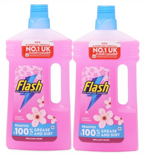 2 x 1L FLASH CHERRY BLOSSOM Multipurpose Floor Liquid Cleaner - All Purpose Hard Floor Cleaning Liquid – Removes Dirt & Grease – Leaves Brilliant Shine & Fresh Floral Scent