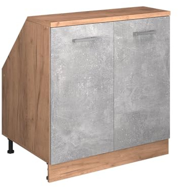 Vicco Dachschrägenschrank Rion, Beton/Goldkraft Eiche, B80 x T60 cm mit 2 Türen, platzsparend für Dachschrägen