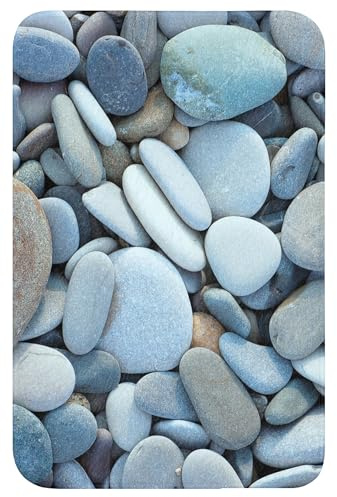 OnlyWow© Badezimmerteppich Badematte rutschfest Bad Vorleger Gäste Deko | 40x60 cm - Rechteckig - Badezimmer Teppich Badmatten Duschteppich Zen-Steine - Natur - Strand