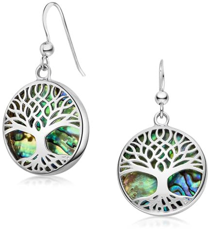 MATERIA Damen Ohrhänger Lebensbaum rund 925 Sterling Silber mit Perlmutt grün inklusive Box #SO-274