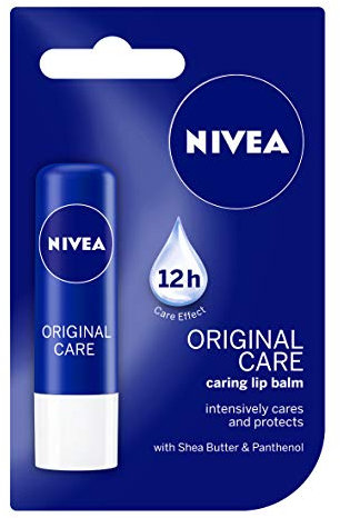 NIVEA Lip Balm Original Care (4,8g) schützende Lippenfeuchtigkeitspflege mit Sheabutter und natürlichen Ölen, pflegender Lippenbalsam für 24h Feuchtigkeitspflege, Melt-In Lippenpflege