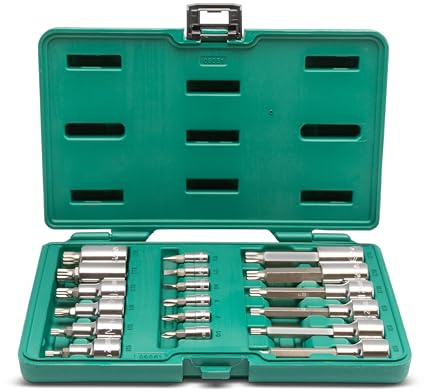 SATA ST09051SJ Bit Steckschlüssel, Stecknuss Satz 1/4/6,35 mm und 1/2/ 12,7 mm, Schlitz und Kreuzschlitz und Vielzahn in robustem Koffer 18 Tlg.