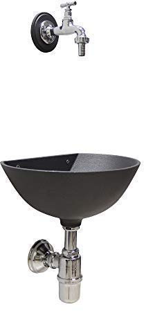 Fontana a Muro Modello 600 Colore ghisa con Rubinetto 195 e sifone in Ottone Cromato per casa e Giardino