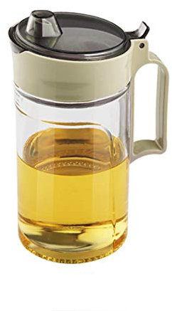 TENTA KITCHEN Oil Dispenser Vinegar dispenser maple syrup dispenser glass Bottle Cruet No Drip Plastic Bottle Spout with Protective Cap drip free pour spout restarant 22Oz (Beige 1PC)