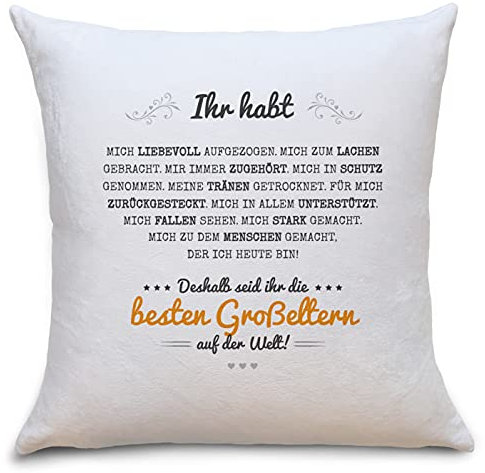 OWLBOOK Beste Großeltern Flauschiges Kissen mit Druck Geschenke Geschenkideen für Oma & Opa zum Geburtstag Zierkissen mit Füllung